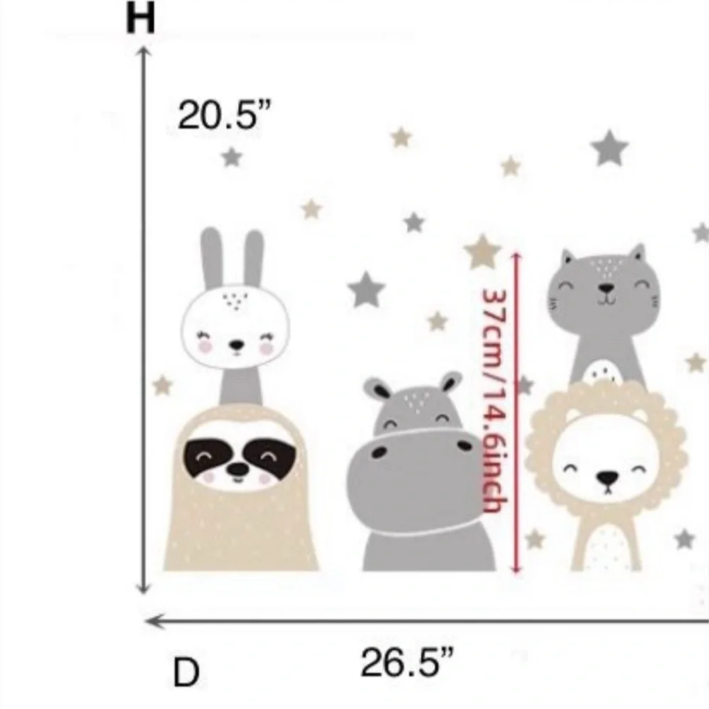 SET/4 WALL DECALS Neutral Animal Friends Removable Wall Sticker For Baby & Kids